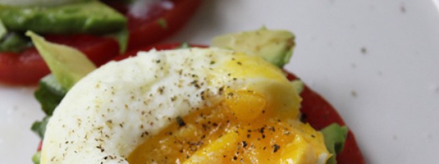 Poached Eggs with Heirloom Tomatoes, Avocado & Basil