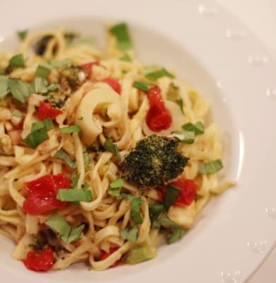 Linguine with Broccoli Tomatoes and Hearts of Palm