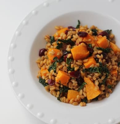 Farro with Roasted Butternut Squash Kale & Cranberies