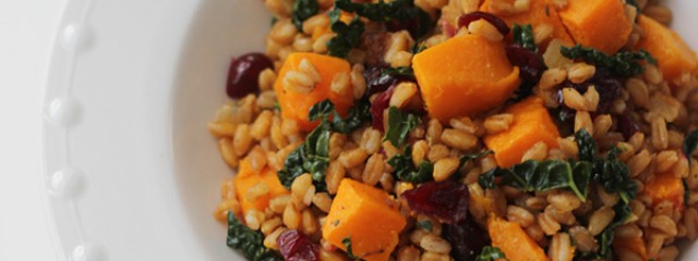 Farro with Roasted Butternut Squash Kale & Cranberies